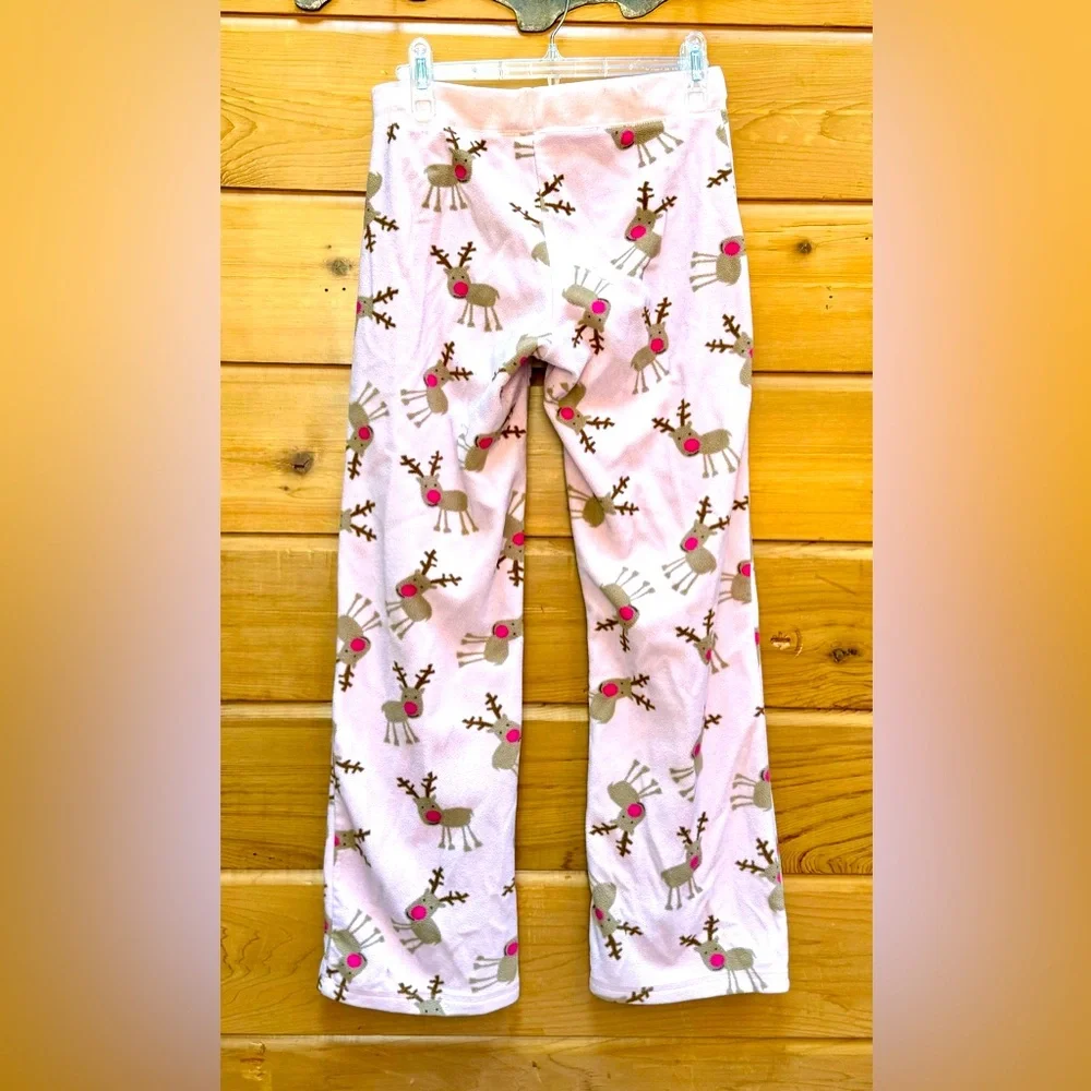 OLD NAVY Pink fleece Rudolph pants with satin ribbon + bonus Rudolph shirt - Picture 2 of 6